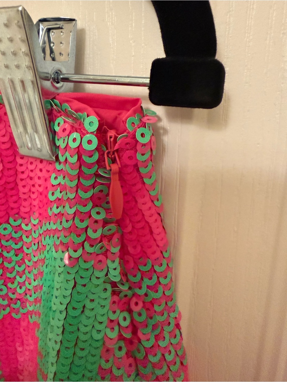 Trina Turk Pink and Green Sequin Checker Mini Skirt - Picture 4 of 4
